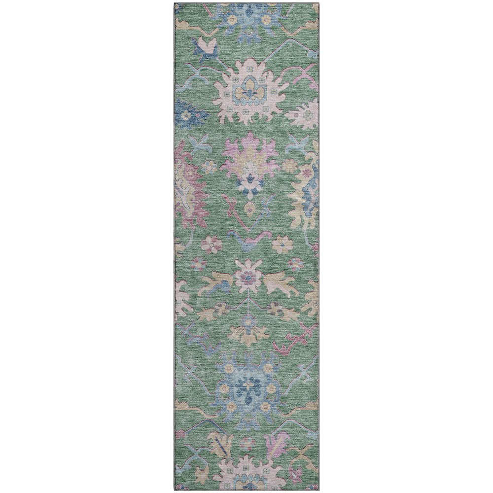 Premium Machine Washable Mayfield AMF1154 Sage 2'3" x 7'6" Runner Rug. Picture 1