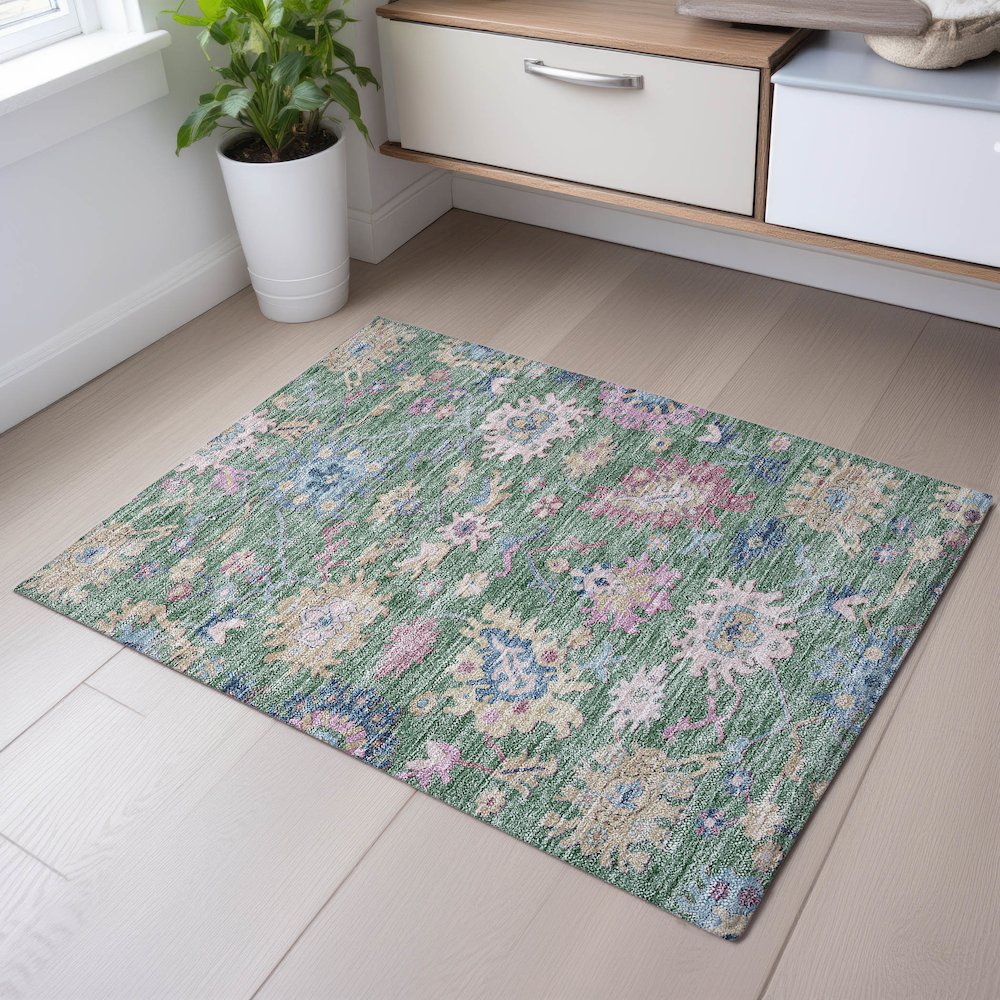 Premium Machine Washable Mayfield AMF1154 Sage 1'8" x 2'6" Rug. Picture 5