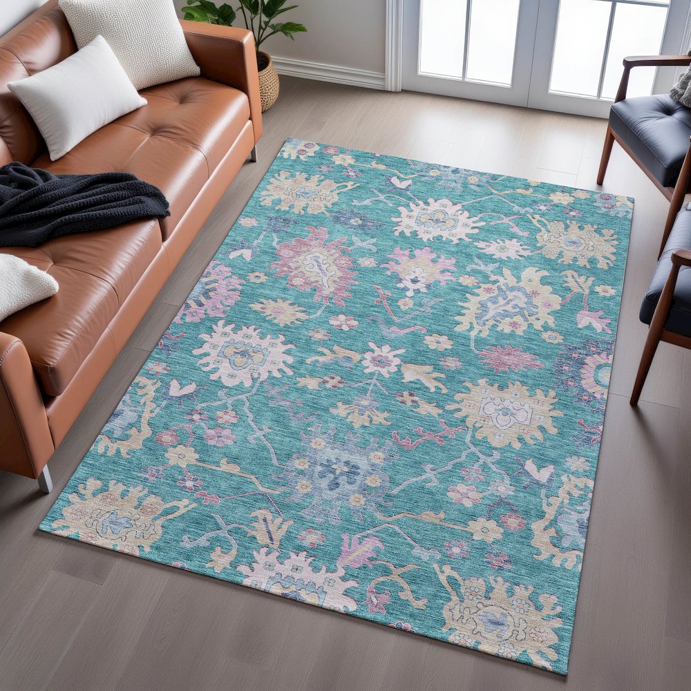 Premium Machine Washable Mayfield AMF1154 Teal 2'6" x 3'10" Rug. Picture 6