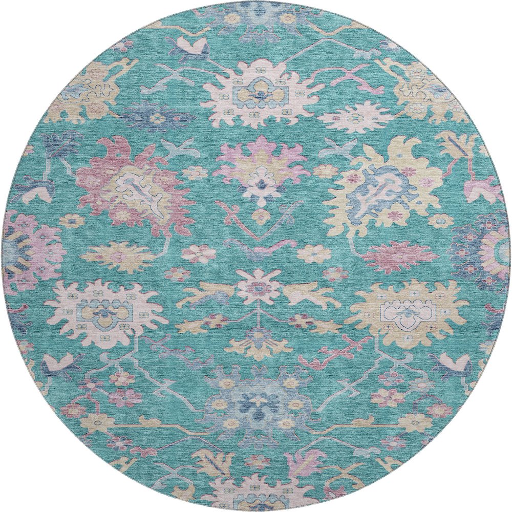 Premium Machine Washable Mayfield AMF1154 Teal 8' x 8' Round Rug. Picture 1