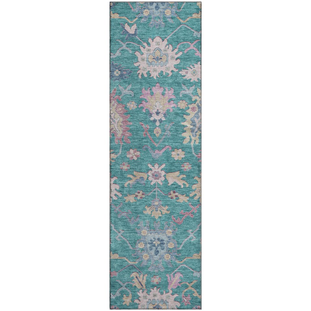 Premium Machine Washable Mayfield AMF1154 Teal 2'3" x 7'6" Runner Rug. Picture 1
