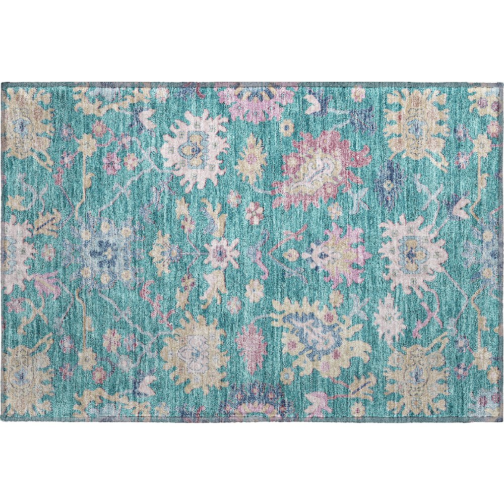 Premium Machine Washable Mayfield AMF1154 Teal 1'8" x 2'6" Rug. Picture 1