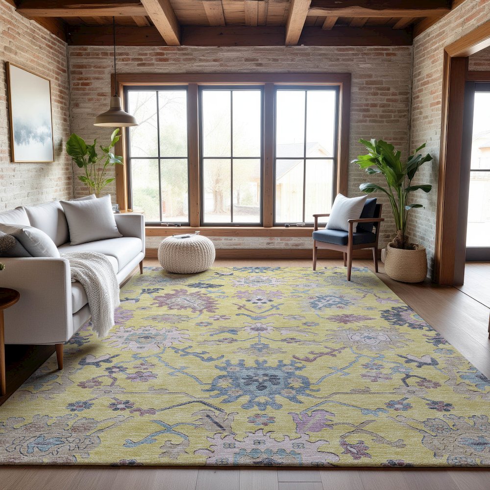 Premium Machine Washable Mayfield AMF1154 Yellow 2'6" x 3'10" Rug. Picture 5