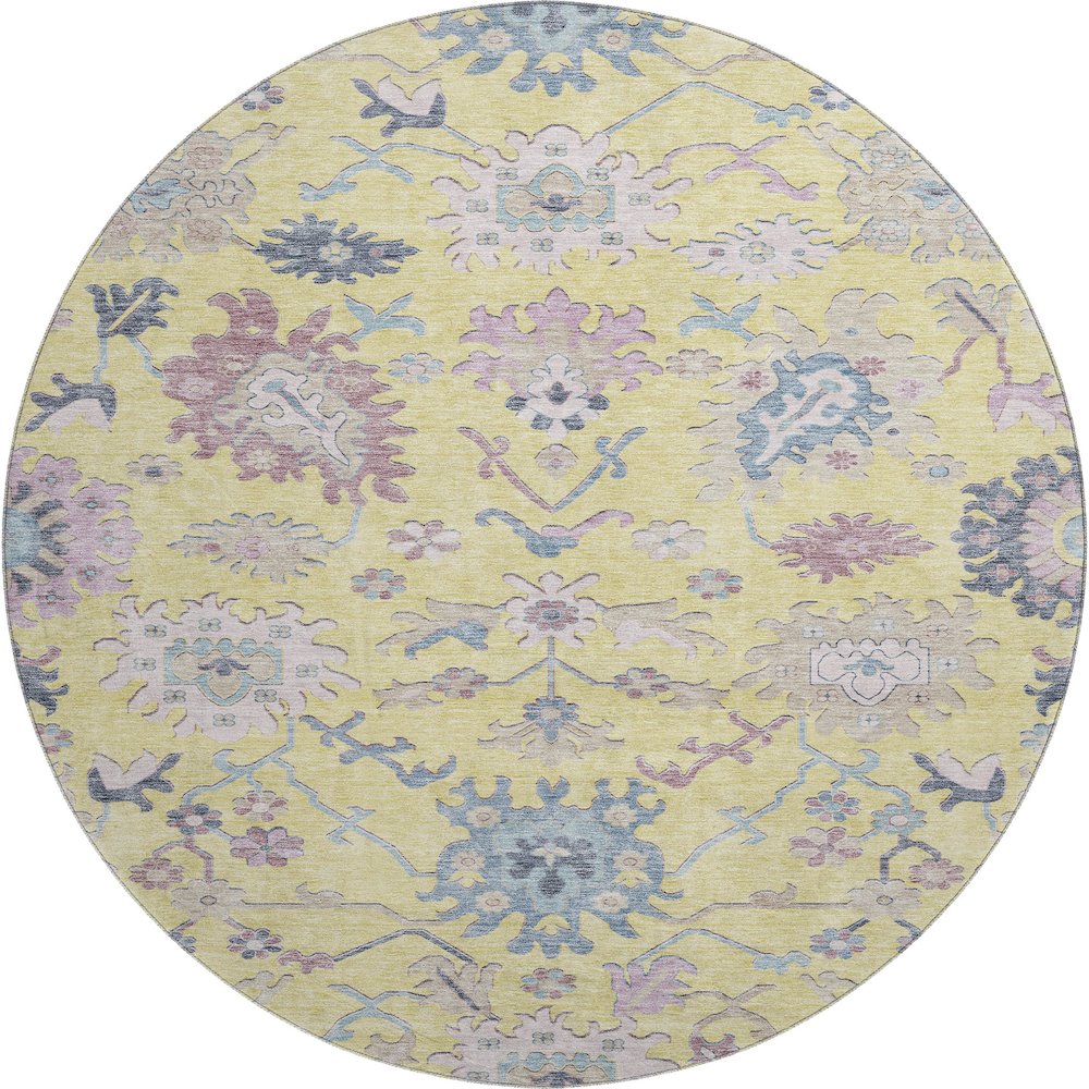 Premium Machine Washable Mayfield AMF1154 Yellow 8' x 8' Round Rug. Picture 1