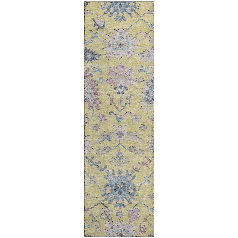 Premium Machine Washable Mayfield AMF1154 Yellow 2'3" x 7'6" Runner Rug. Picture 1