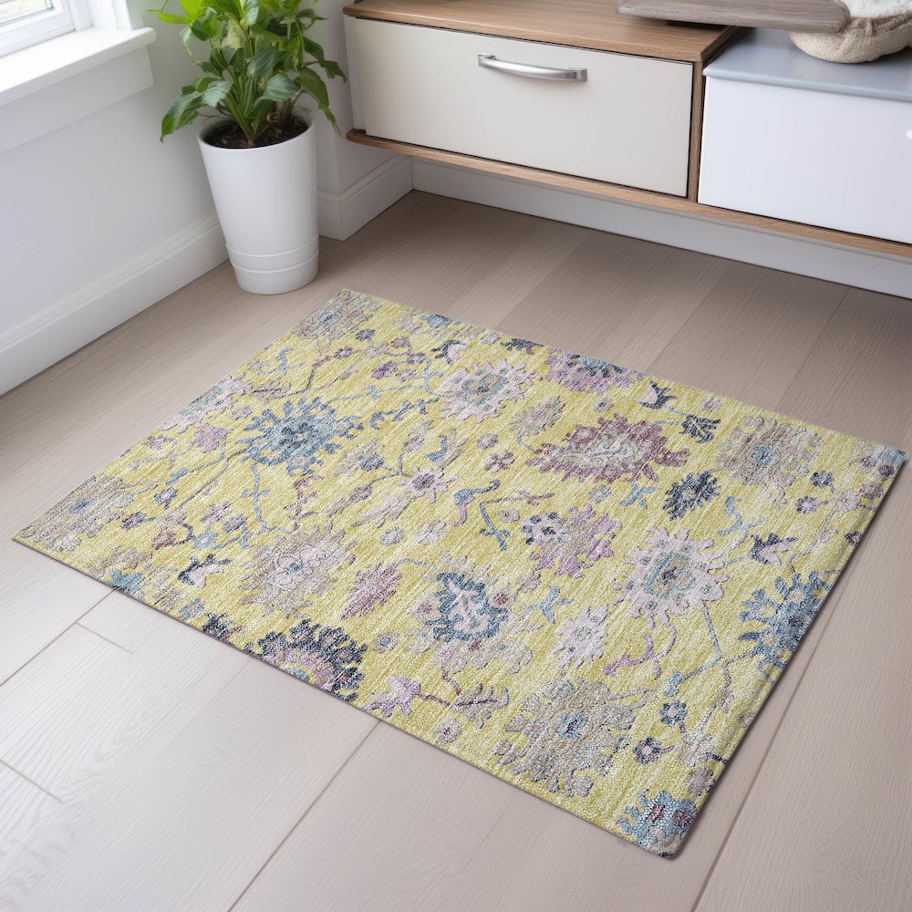 Premium Machine Washable Mayfield AMF1154 Yellow 1'8" x 2'6" Rug. Picture 5