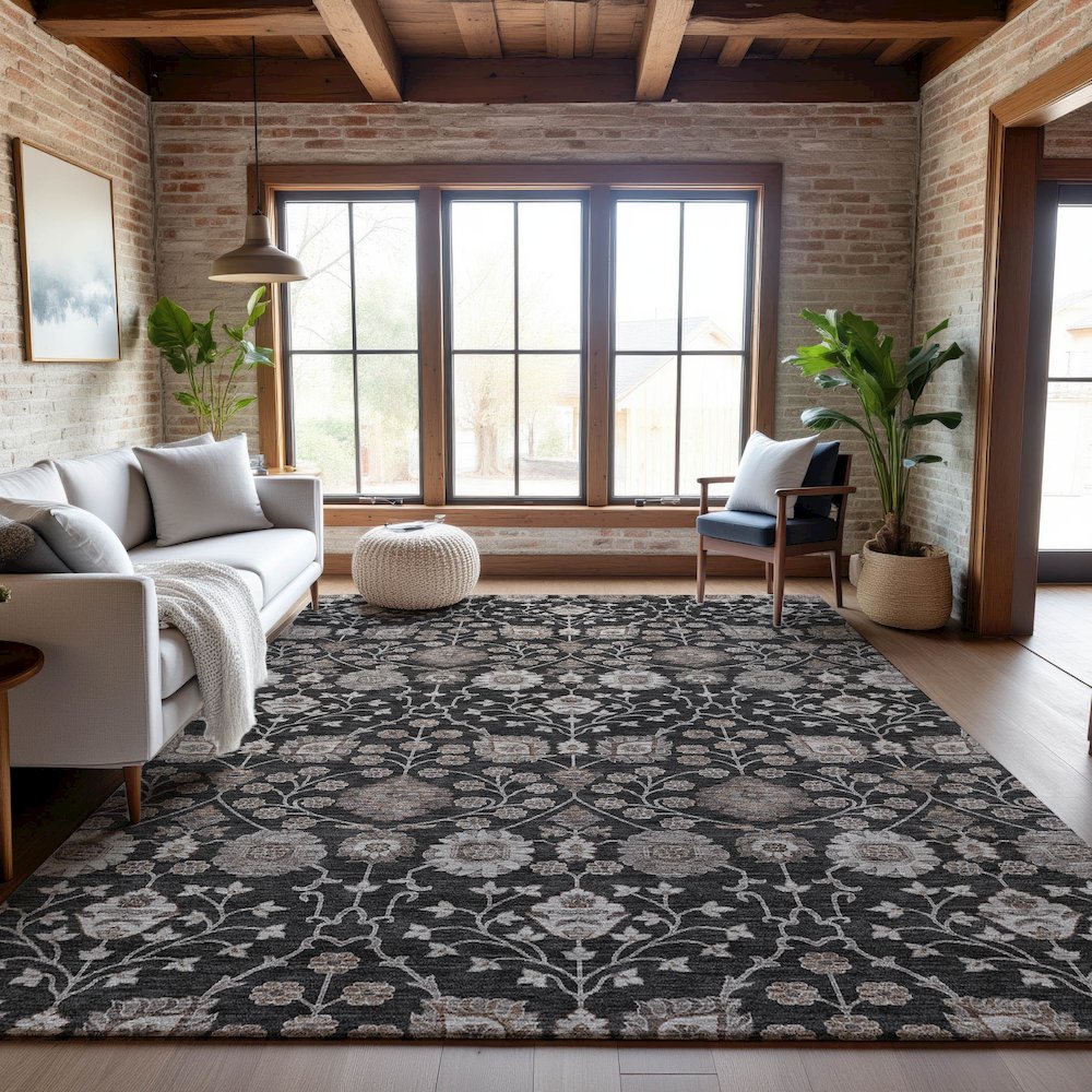 Premium Machine Washable Mayfield AMF1155 Black 2'6" x 3'10" Rug. Picture 5