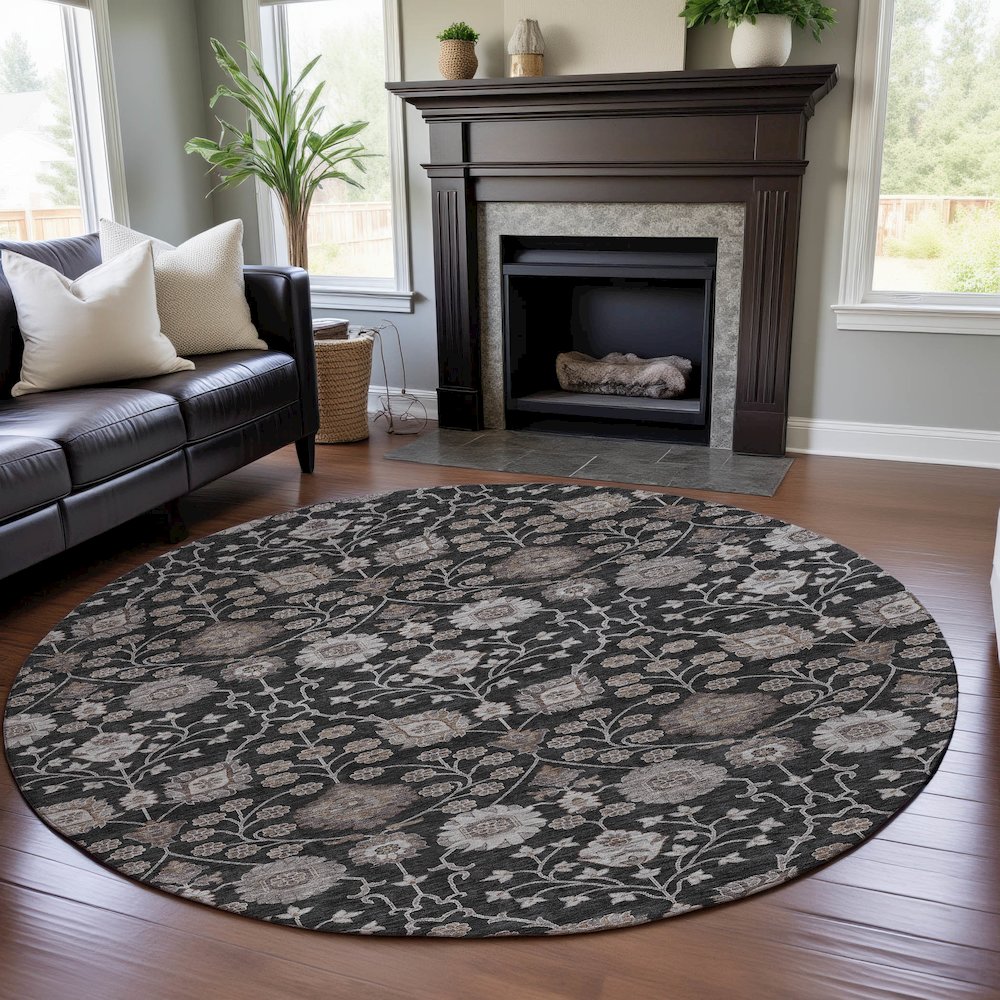 Premium Machine Washable Mayfield AMF1155 Black 8' x 8' Round Rug. Picture 5