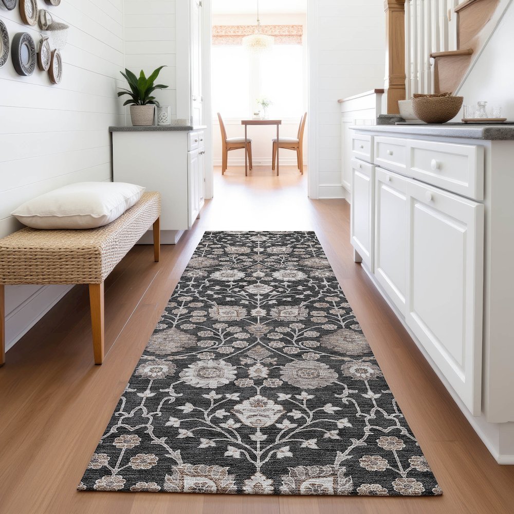 Premium Machine Washable Mayfield AMF1155 Black 2'3" x 7'6" Runner Rug. Picture 5