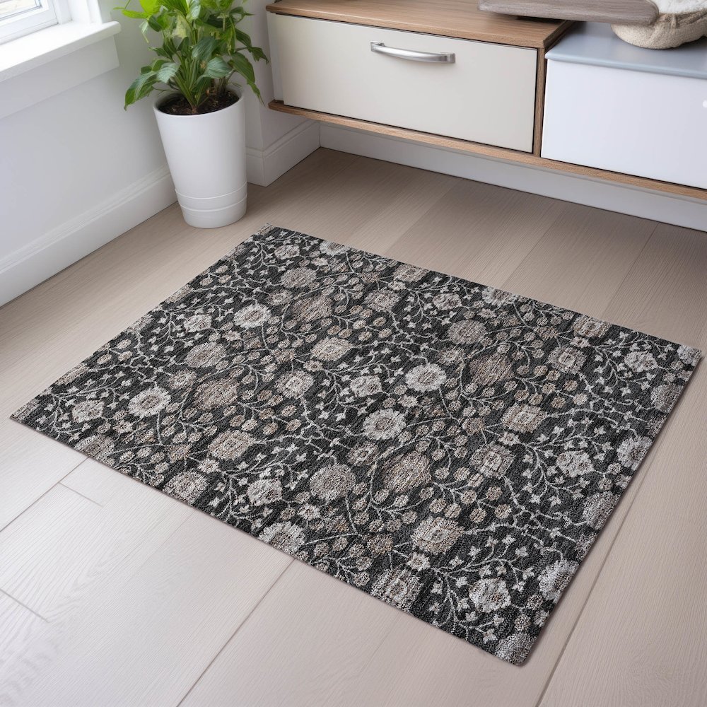 Premium Machine Washable Mayfield AMF1155 Black 1'8" x 2'6" Rug. Picture 5