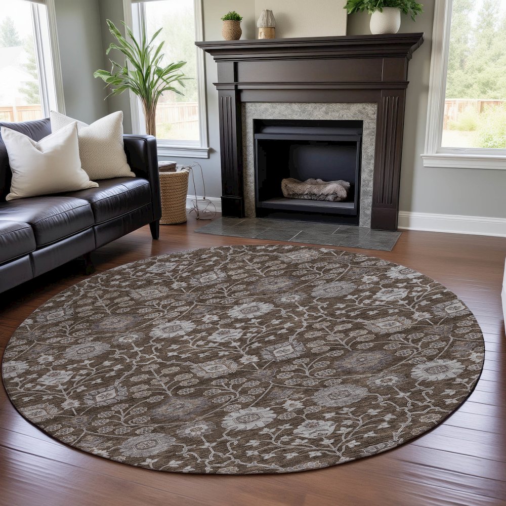 Premium Machine Washable Mayfield AMF1155 Chocolate 8' x 8' Round Rug. Picture 5