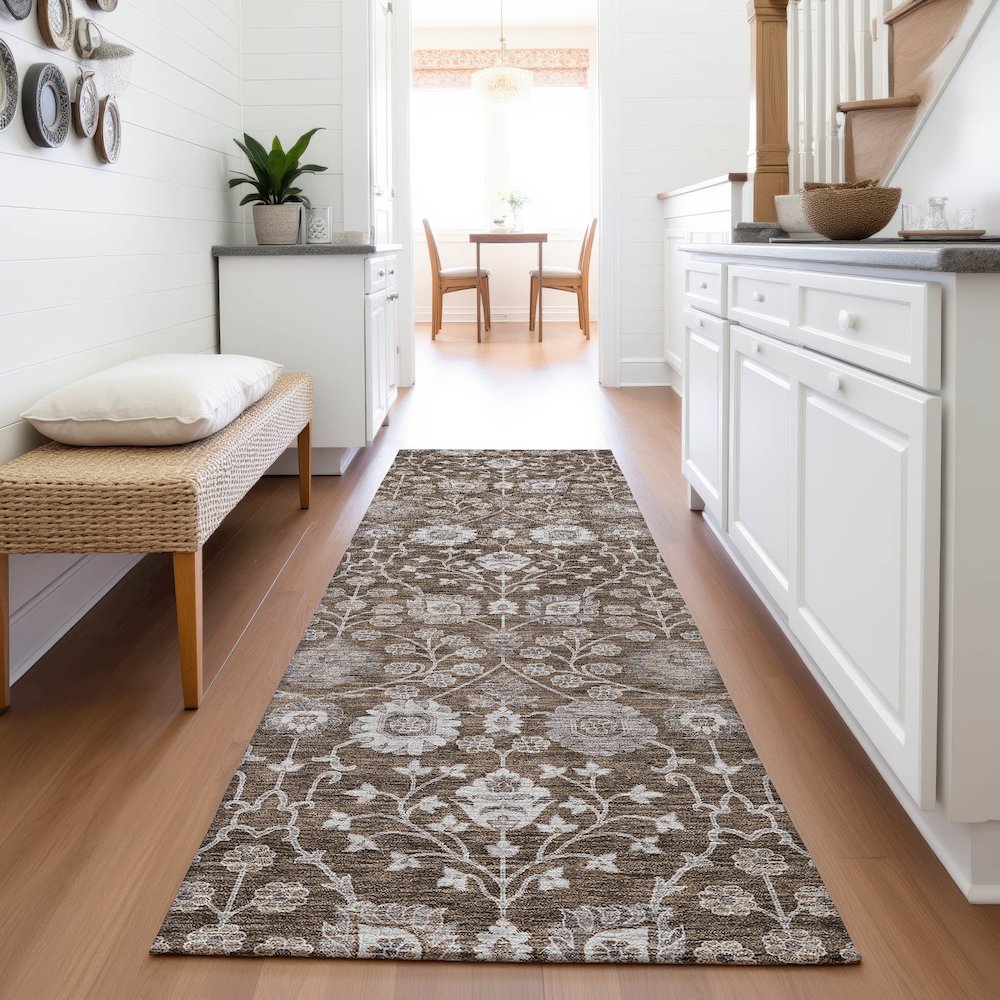Premium Machine Washable Mayfield AMF1155 Chocolate 2'3" x 7'6" Runner Rug. Picture 5