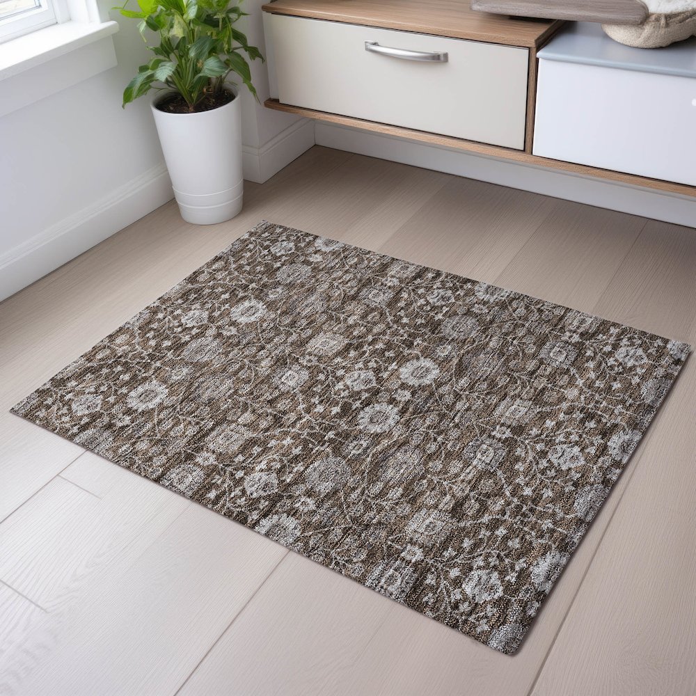 Premium Machine Washable Mayfield AMF1155 Chocolate 1'8" x 2'6" Rug. Picture 5