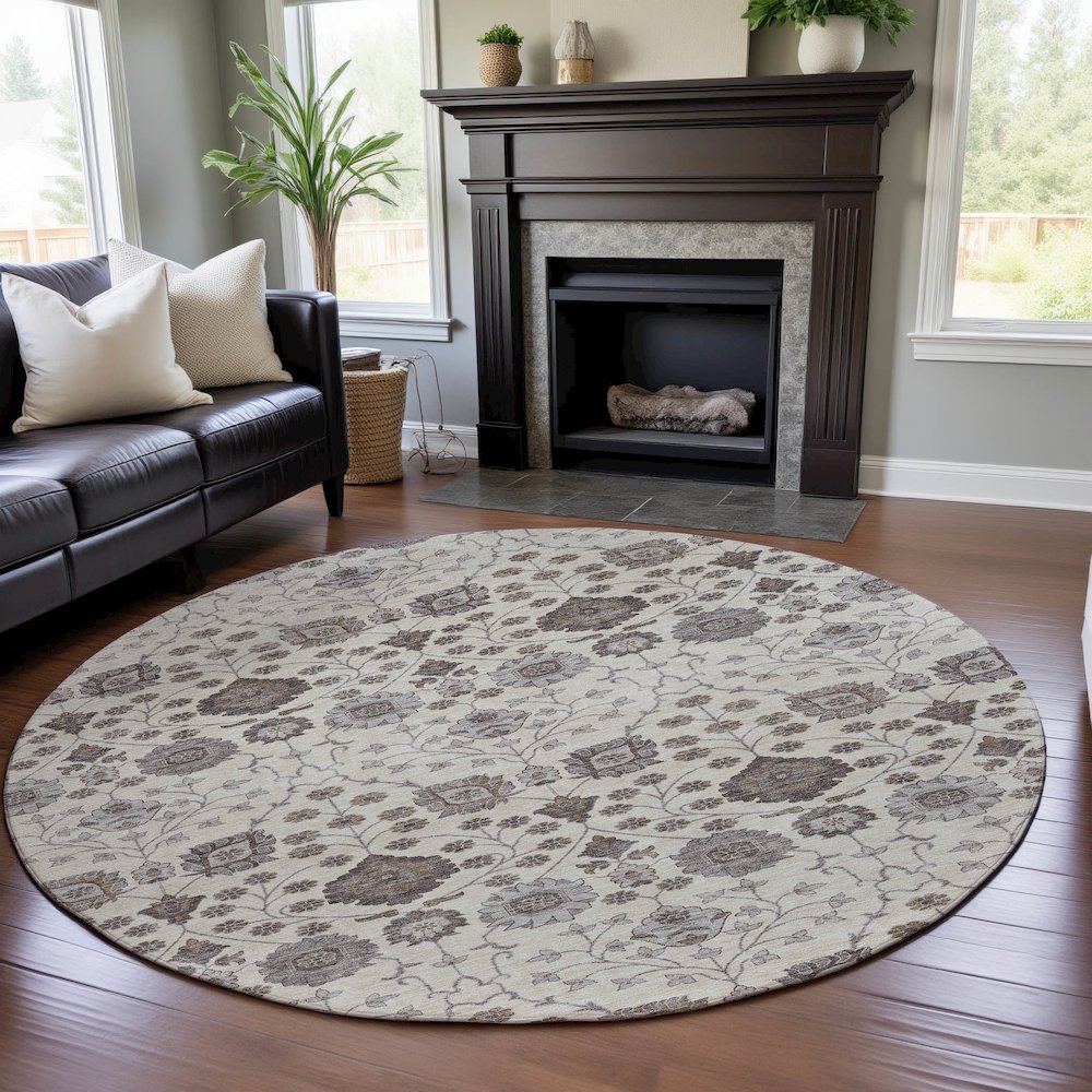 Premium Machine Washable Mayfield AMF1155 Ivory 8' x 8' Round Rug. Picture 5