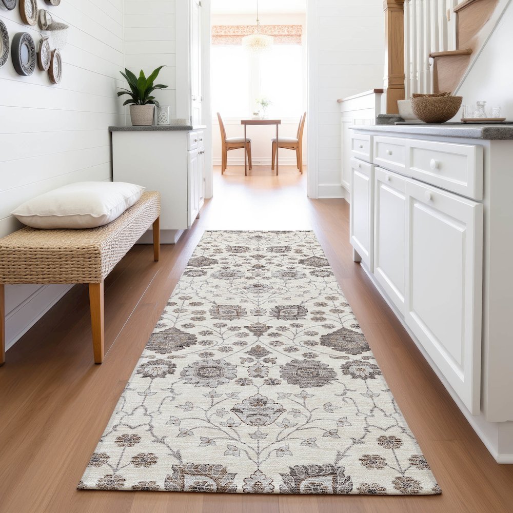 Premium Machine Washable Mayfield AMF1155 Ivory 2'3" x 7'6" Runner Rug. Picture 5