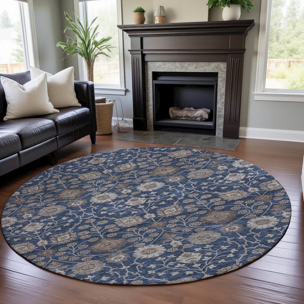 Premium Machine Washable Mayfield AMF1155 Navy 8' x 8' Round Rug. Picture 5