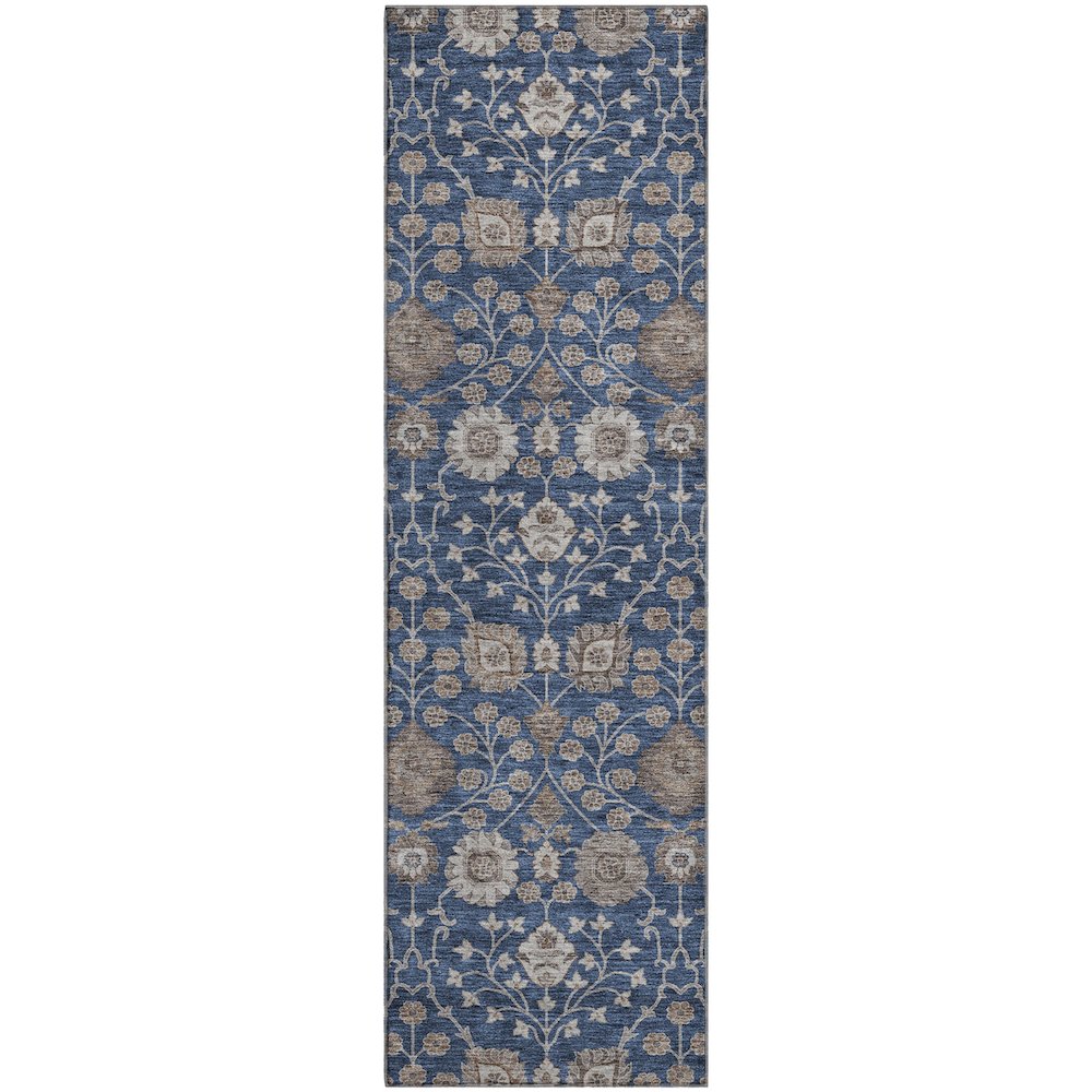 Premium Machine Washable Mayfield AMF1155 Navy 2'3" x 7'6" Runner Rug. Picture 1
