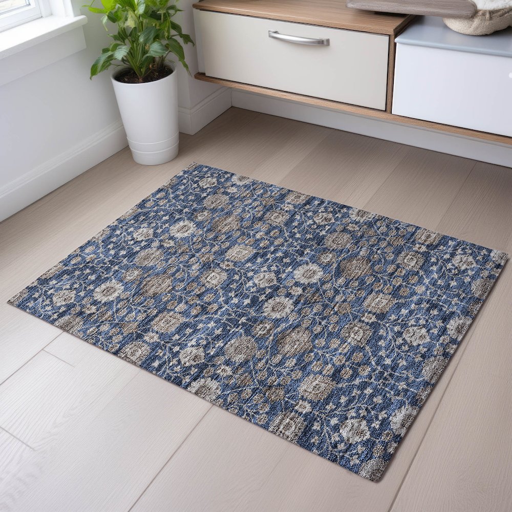Premium Machine Washable Mayfield AMF1155 Navy 1'8" x 2'6" Rug. Picture 5