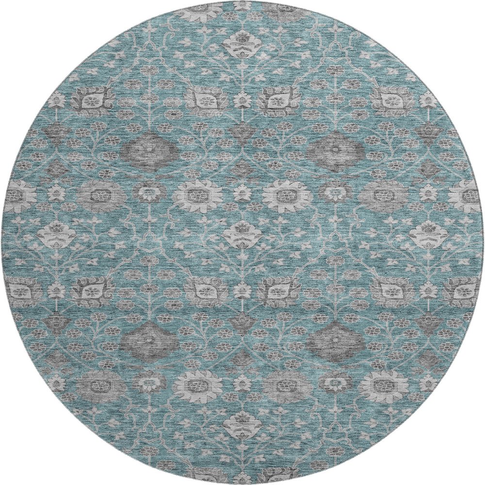 Premium Machine Washable Mayfield AMF1155 Teal 8' x 8' Round Rug. Picture 1