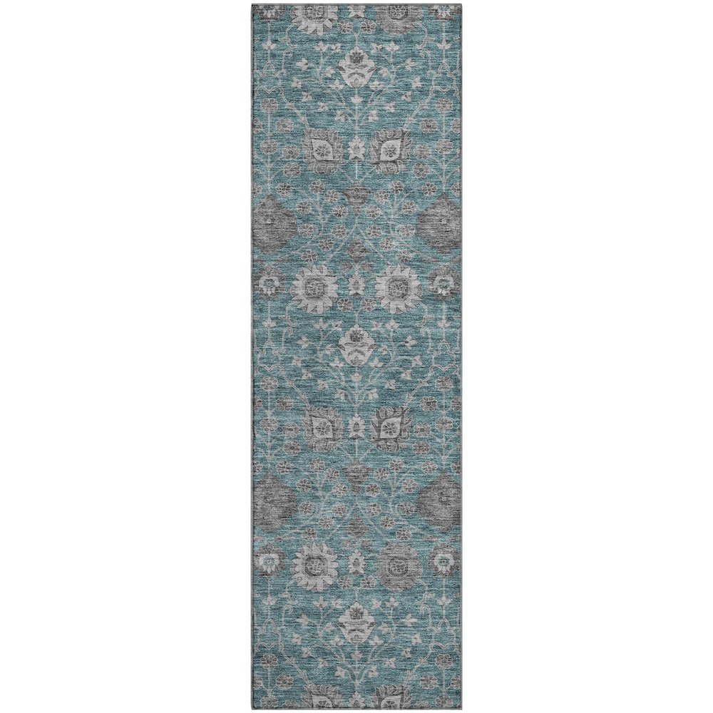 Premium Machine Washable Mayfield AMF1155 Teal 2'3" x 7'6" Runner Rug. Picture 1