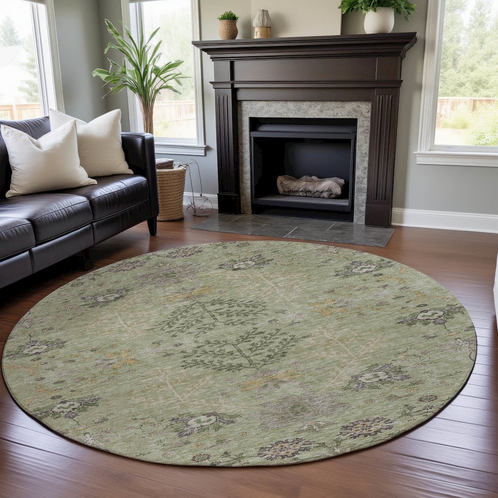 Premium Machine Washable Mayfield AMF1156 Aloe 8' x 8' Round Rug. Picture 5
