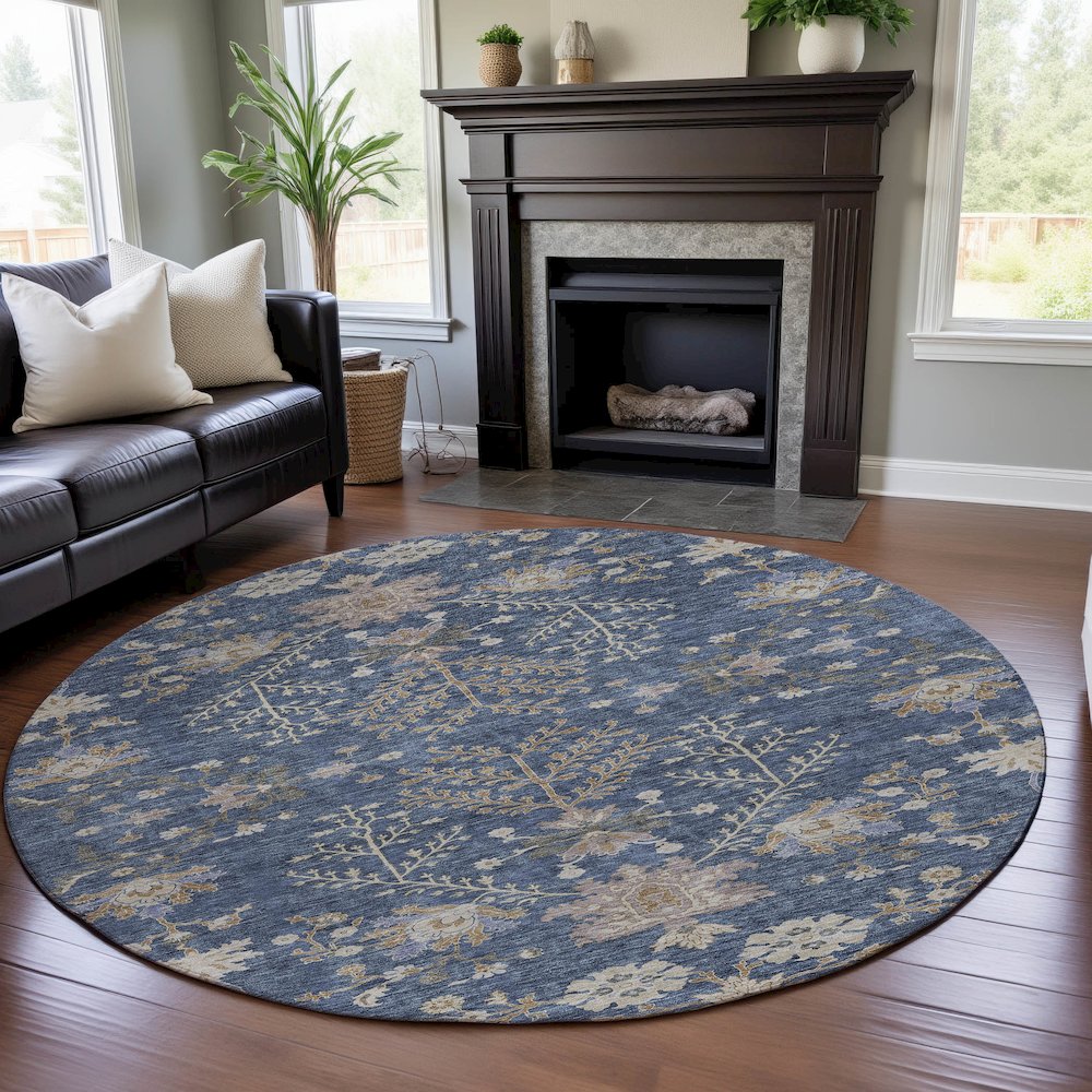 Premium Machine Washable Mayfield AMF1156 Blue 8' x 8' Round Rug. Picture 5