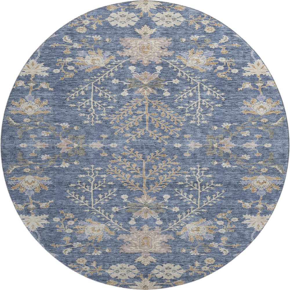Premium Machine Washable Mayfield AMF1156 Blue 8' x 8' Round Rug. Picture 1