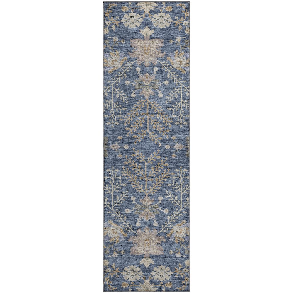 Premium Machine Washable Mayfield AMF1156 Blue 2'3" x 7'6" Runner Rug. Picture 1