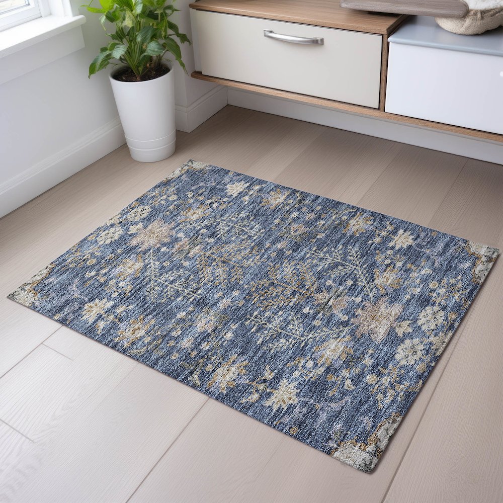 Premium Machine Washable Mayfield AMF1156 Blue 1'8" x 2'6" Rug. Picture 5