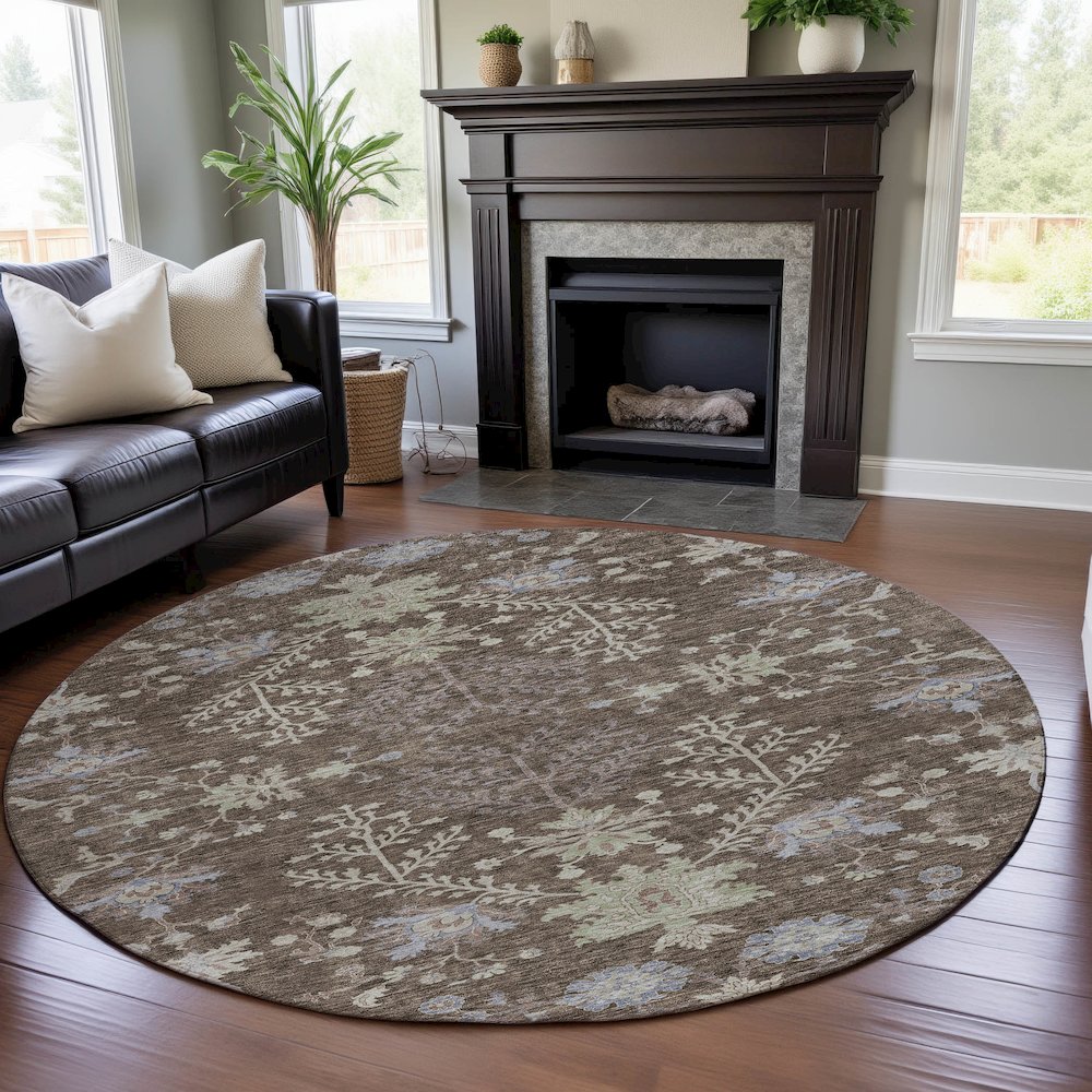 Premium Machine Washable Mayfield AMF1156 Brown 8' x 8' Round Rug. Picture 5