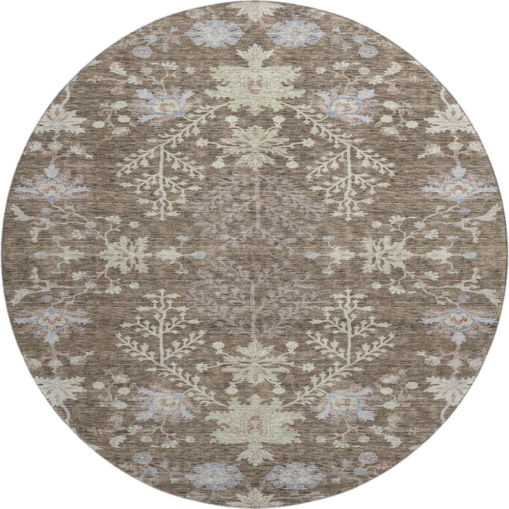 Premium Machine Washable Mayfield AMF1156 Brown 8' x 8' Round Rug. Picture 1