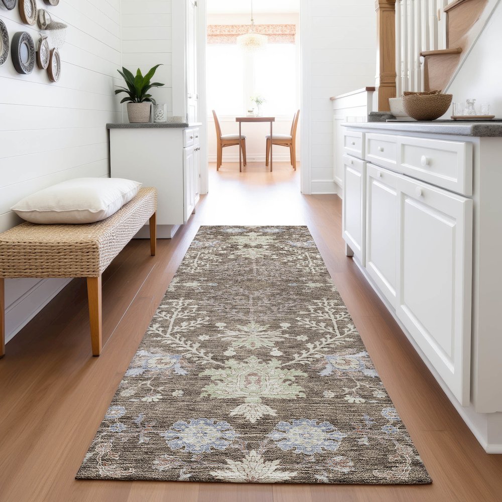 Premium Machine Washable Mayfield AMF1156 Brown 2'3" x 7'6" Runner Rug. Picture 5