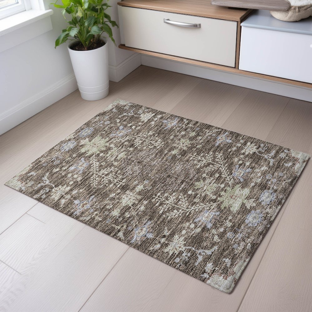 Premium Machine Washable Mayfield AMF1156 Brown 1'8" x 2'6" Rug. Picture 5
