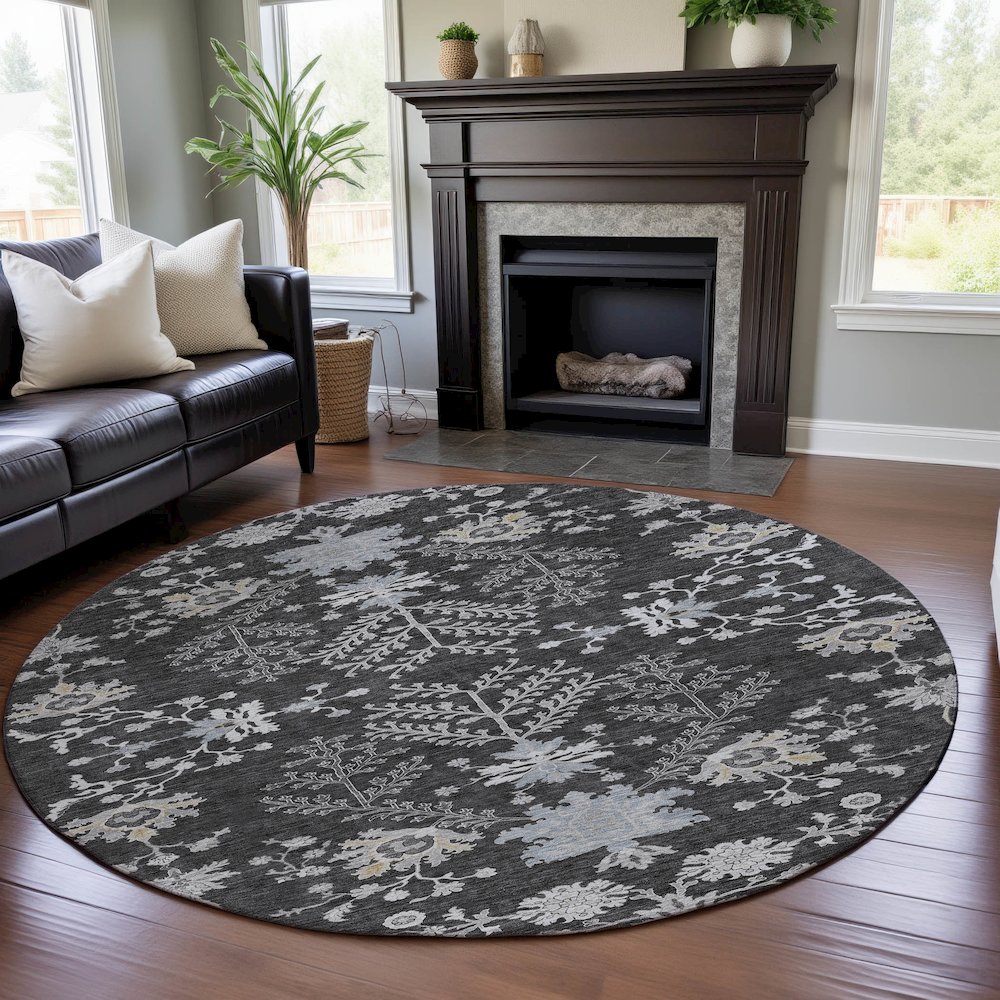 Premium Machine Washable Mayfield AMF1156 Charcoal 8' x 8' Round Rug. Picture 5