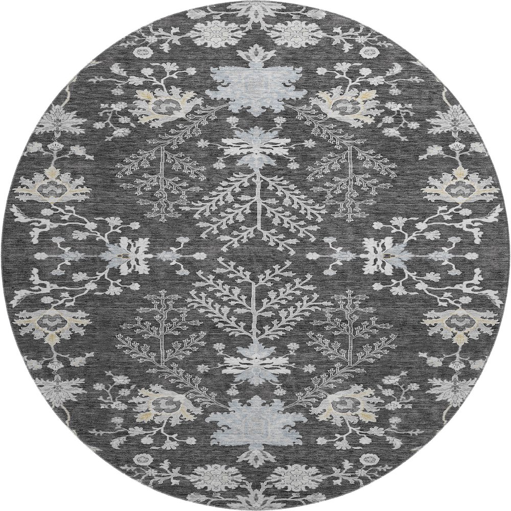 Premium Machine Washable Mayfield AMF1156 Charcoal 8' x 8' Round Rug. Picture 1