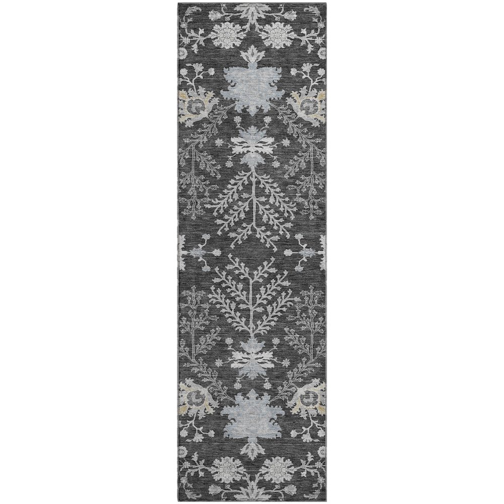 Premium Machine Washable Mayfield AMF1156 Charcoal 2'3" x 7'6" Runner Rug. Picture 1
