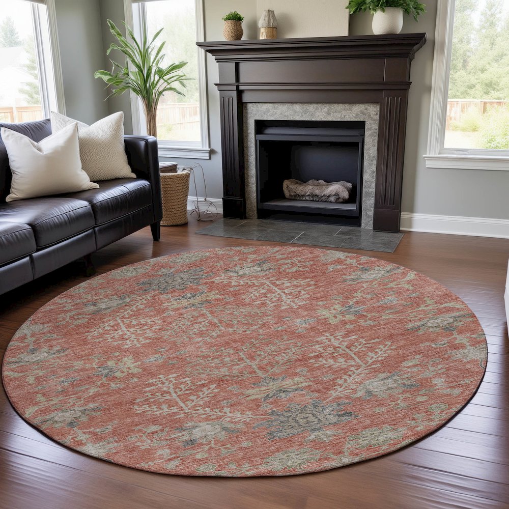 Premium Machine Washable Mayfield AMF1156 Coral 8' x 8' Round Rug. Picture 5