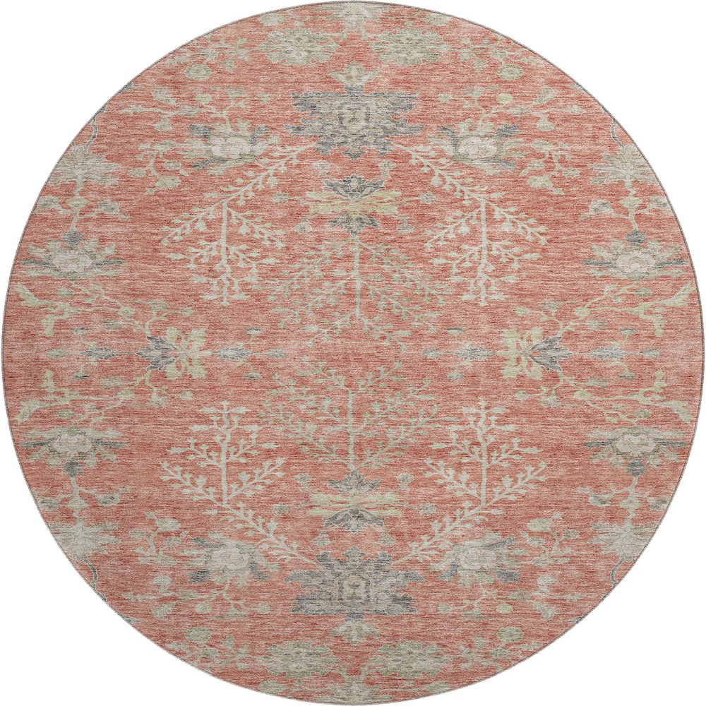 Premium Machine Washable Mayfield AMF1156 Coral 8' x 8' Round Rug. Picture 1