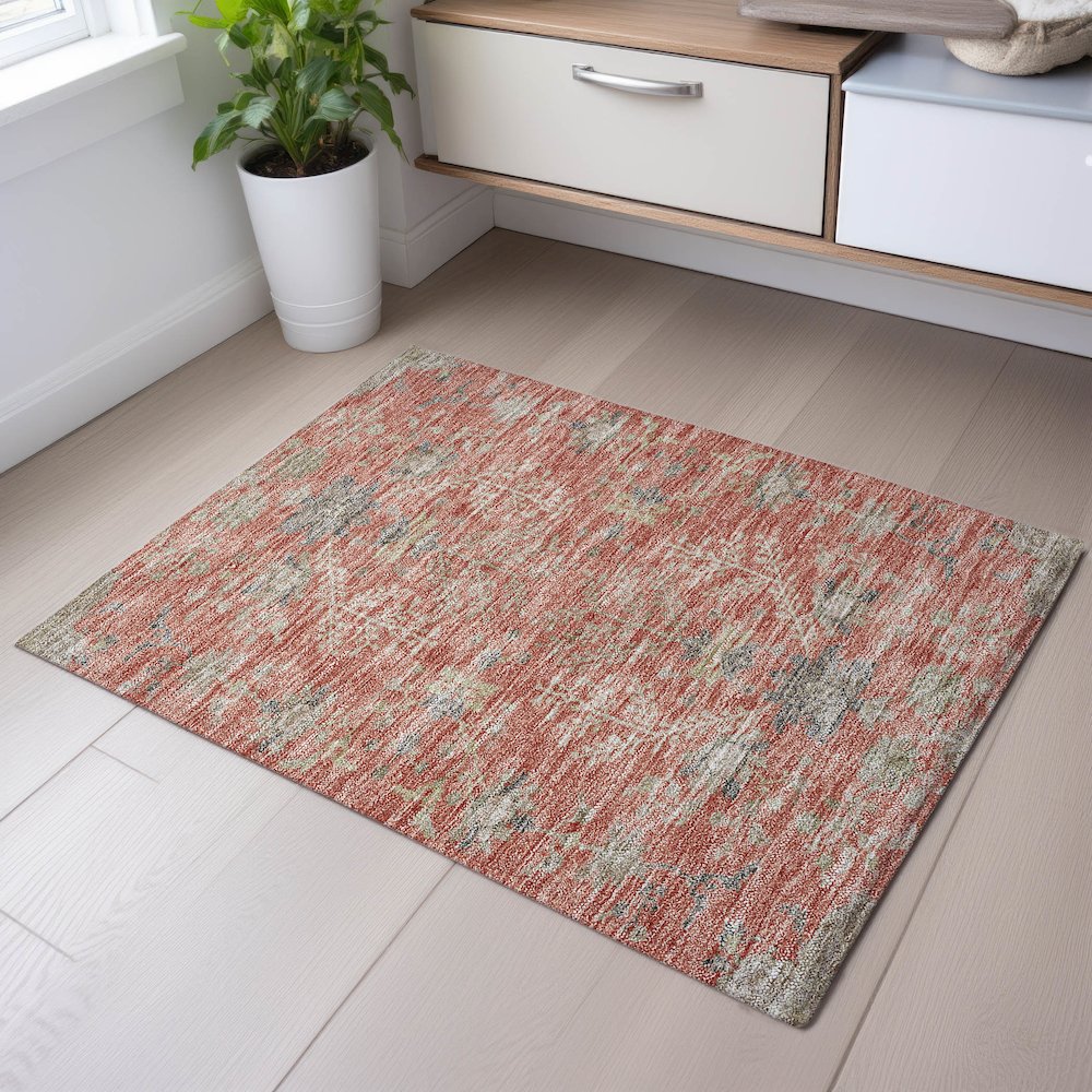Premium Machine Washable Mayfield AMF1156 Coral 1'8" x 2'6" Rug. Picture 5
