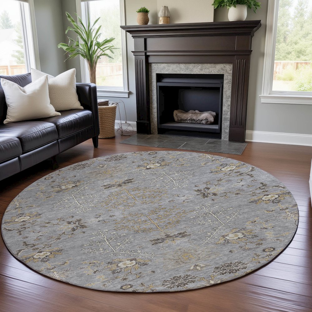 Premium Machine Washable Mayfield AMF1156 Gray 8' x 8' Round Rug. Picture 5