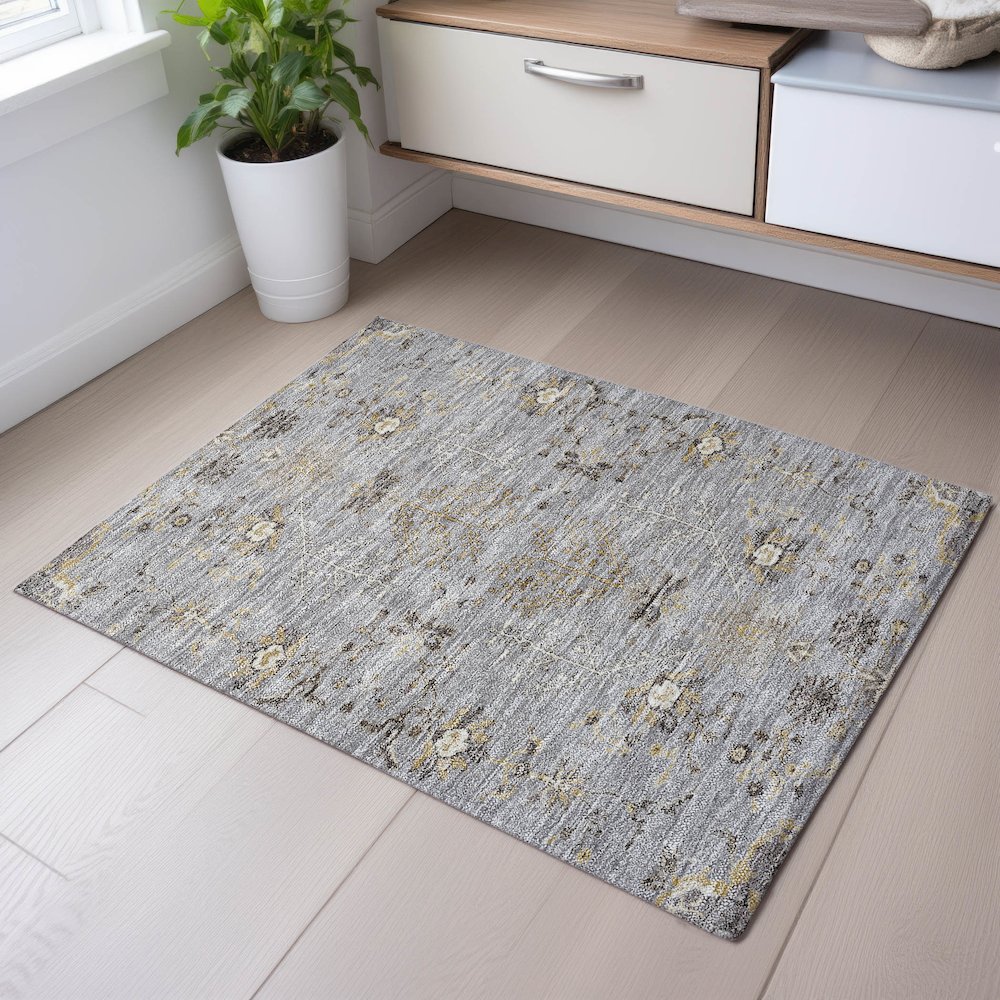 Premium Machine Washable Mayfield AMF1156 Gray 1'8" x 2'6" Rug. Picture 5