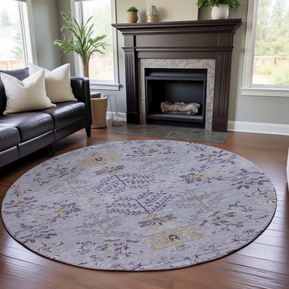 Premium Machine Washable Mayfield AMF1156 Lavender 8' x 8' Round Rug. Picture 5