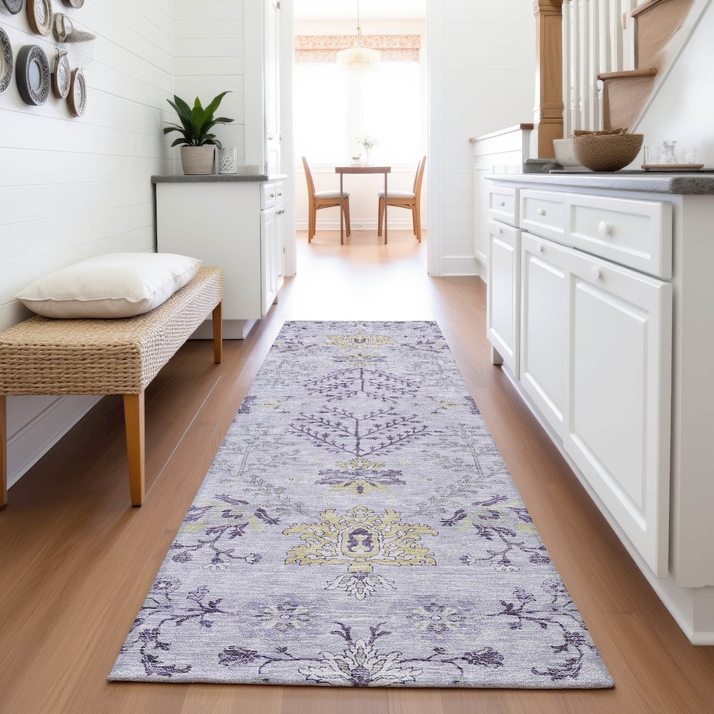Premium Machine Washable Mayfield AMF1156 Lavender 2'3" x 7'6" Runner Rug. Picture 5