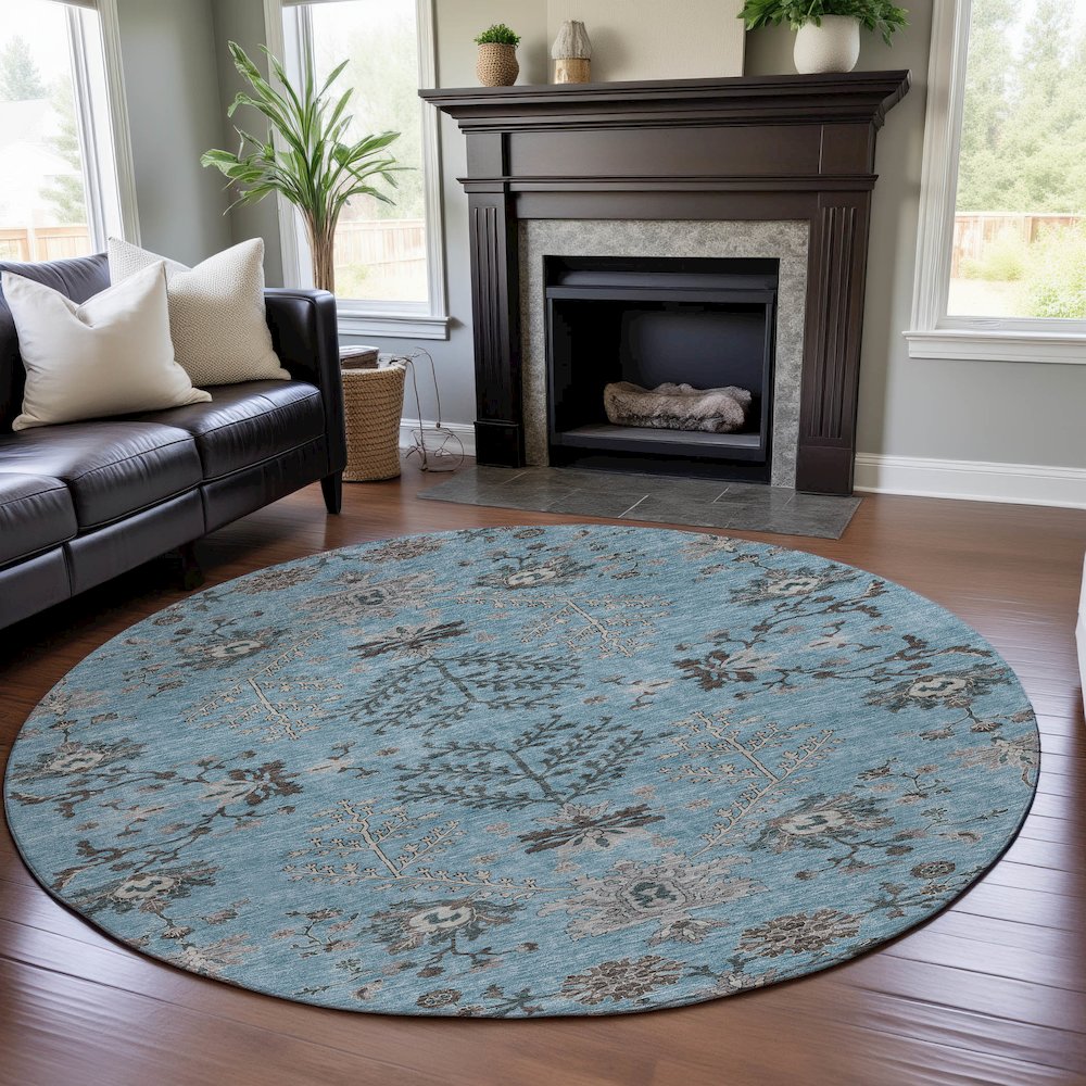 Premium Machine Washable Mayfield AMF1156 Sky 8' x 8' Round Rug. Picture 5