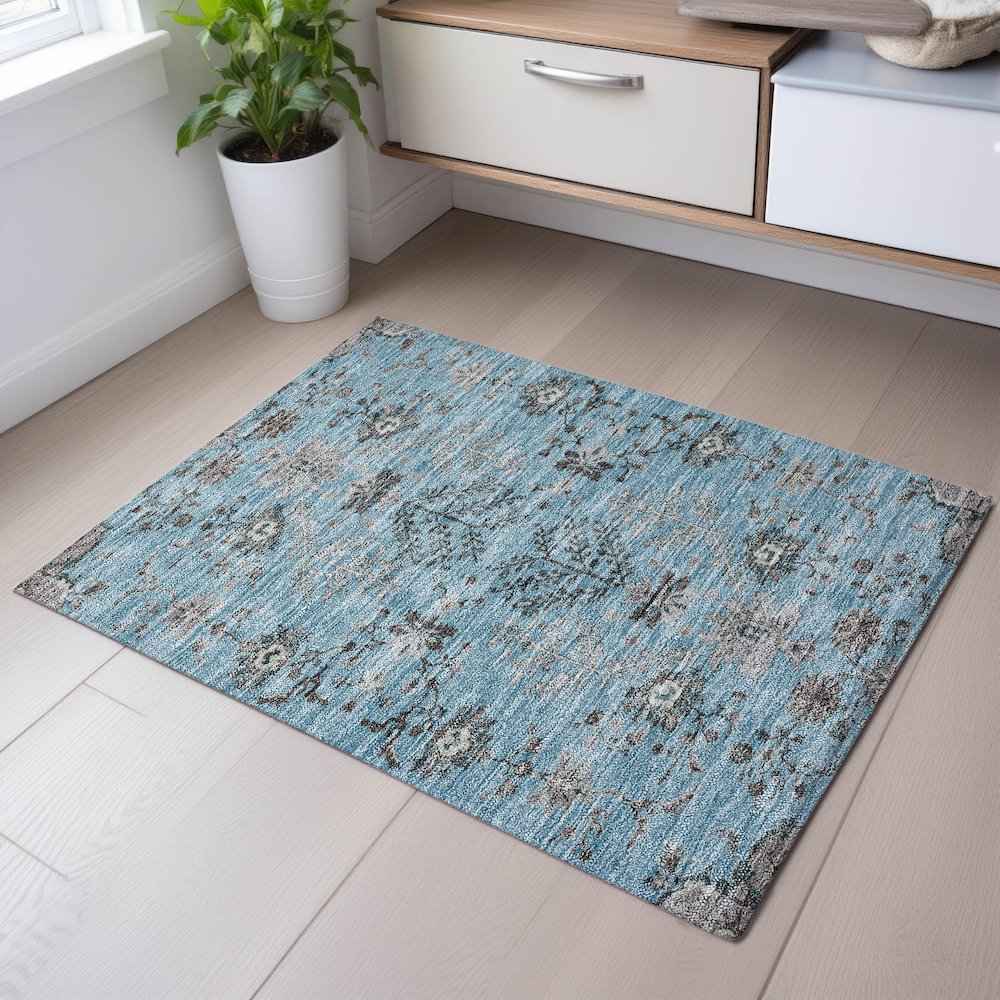 Premium Machine Washable Mayfield AMF1156 Sky 1'8" x 2'6" Rug. Picture 5