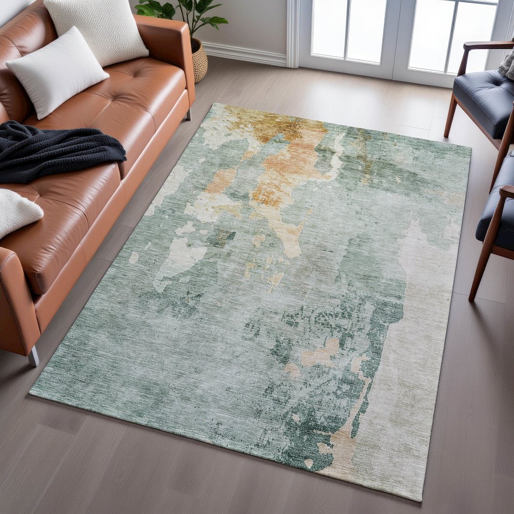 Premium Machine Washable Mayfield AMF1157 Seafoam 2'6" x 3'10" Rug. Picture 6