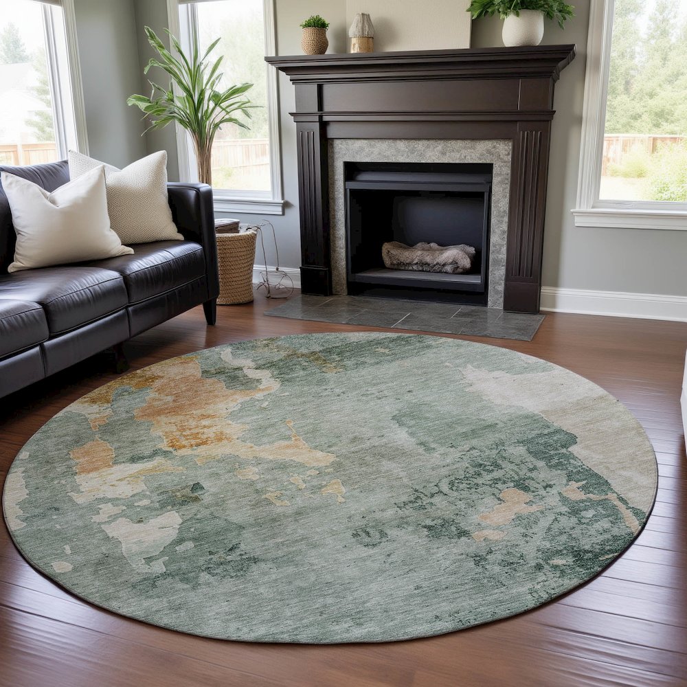 Premium Machine Washable Mayfield AMF1157 Seafoam 8' x 8' Round Rug. Picture 5