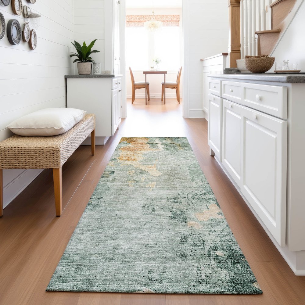 Premium Machine Washable Mayfield AMF1157 Seafoam 2'3" x 7'6" Runner Rug. Picture 5