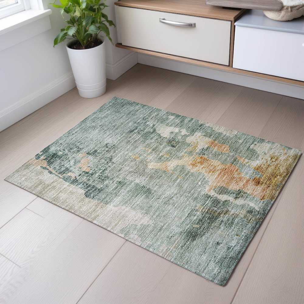 Premium Machine Washable Mayfield AMF1157 Seafoam 1'8" x 2'6" Rug. Picture 5