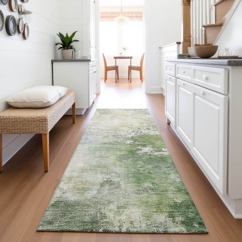 Premium Machine Washable Mayfield AMF1158 Aloe 2'3" x 7'6" Runner Rug. Picture 5